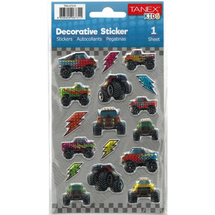 TANEX KIDS TNX-27215 DEKORATİF ETİKETLER - CANAVAR KAMYONLAR SERİSİ STICKER - TEKLİ