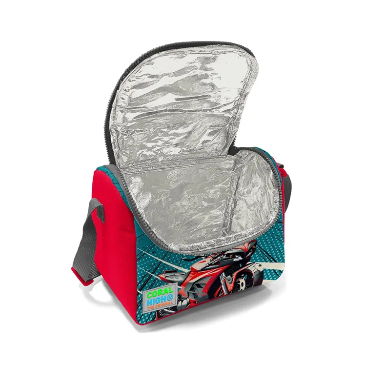 CORAL HIGH 11764 KIDS GRİ NEFTİ ANİME MOTORSİKLET DESENLİ THERMO BESLENME ÇANTASI