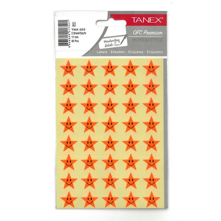 TANEX TNX-303 17mm. FLORASAN KIRMIZI GÜLEN YILDIZ STICKER 2'Lİ