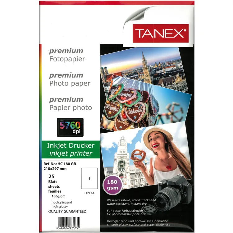 TANEX A4 PREMIUM GLOSSY FOTOĞRAF KAĞIDI 180g 25li