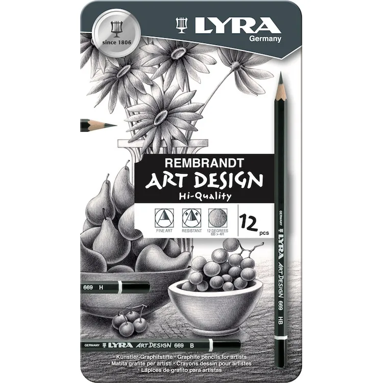 LYRA REMBRANDT ART DESING METAL KUTU DERECELİ KALEM 12'Lİ