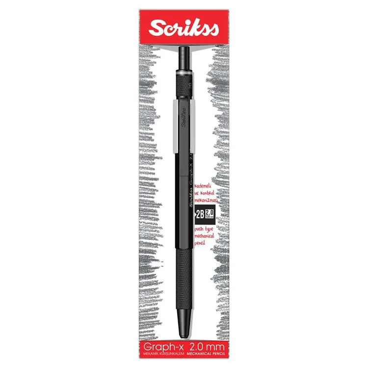 SCRIKSS GRAPH-X METAL 2.0MM VERSATİL KALEM ŞEFFAF KUTULU MAT SİYAH
