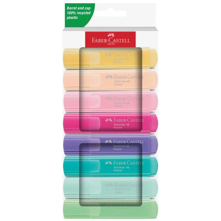 FABER CASTELL TEXTLINER 46 FOSFORLU KALEM PASTEL RENKLER 8'Lİ KARTON KUTU