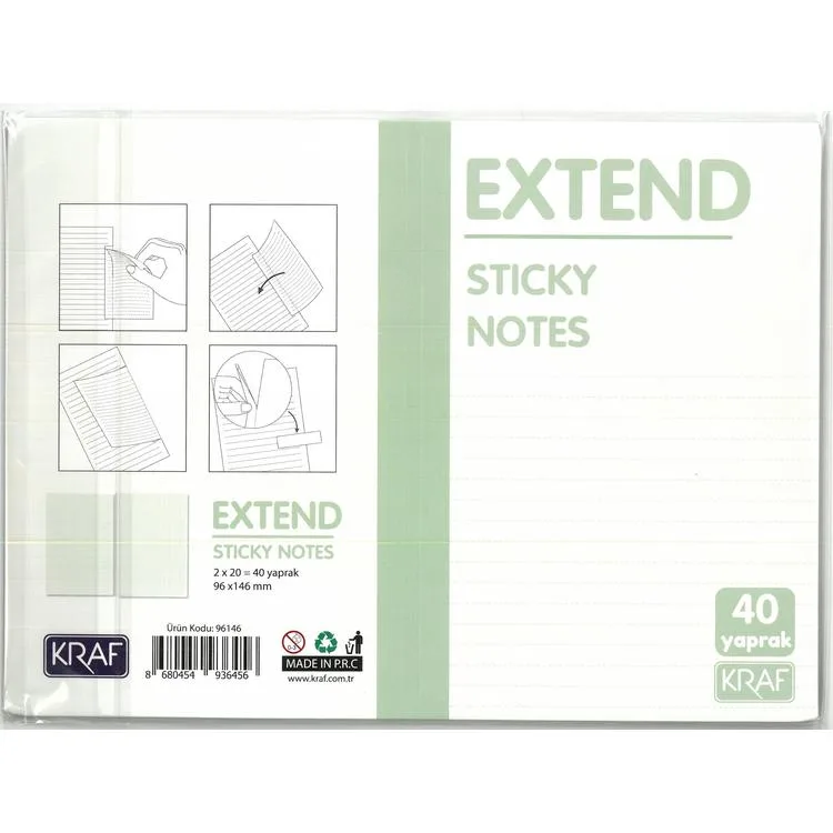KRAF 96146 YAPIŞKANLI NOT KAĞIDI EXTEND 96x146mm (2x20) 40 YP.