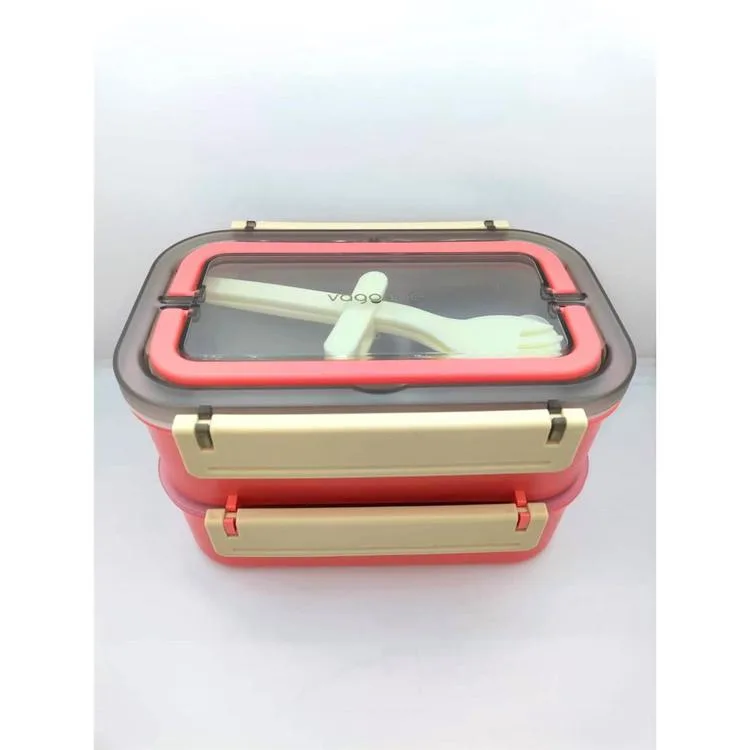 VAGONLIFE BL2221-2 PASLANMAZ ÇELİK YEMEK KABI - LUNCH BOX 2 KATLI 3 BÖLMELİ 1600 ML PEMBE