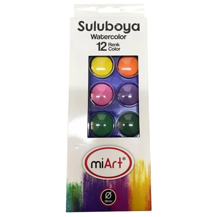 MİART MSB12 28mm SULUBOYA KARTON KUTU 12'Lİ (12 RENK)