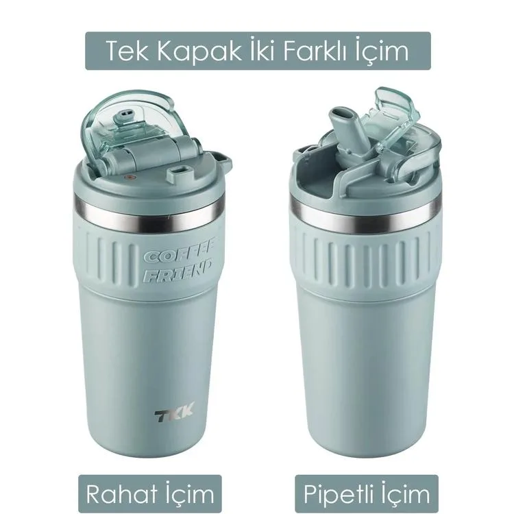 VAGONLİFE T2023 TKK PİPETLİ ASKILI ÇELİK TERMOS MUG 630 ML MAVİ