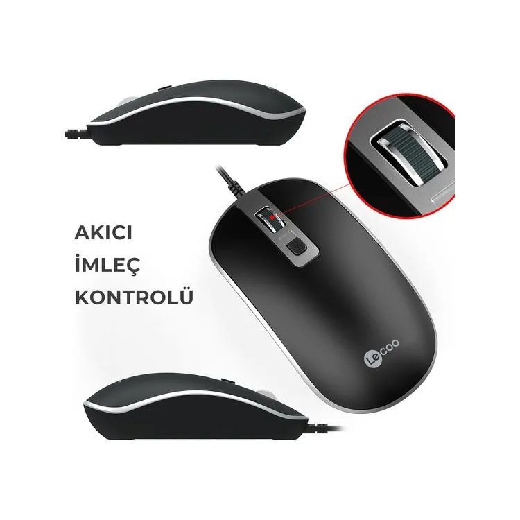 LENOVO LECOO MS104 USB KABLOLU MOUSE SİYAH