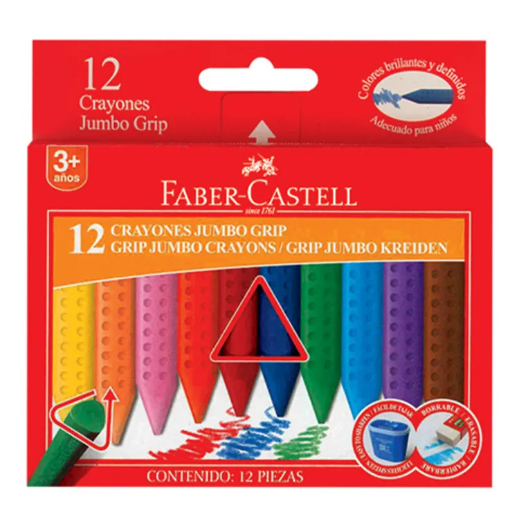FABER CASTELL 122540 GRIP JUMBO WAX CRAYON PASTEL BOYA 12 RENK