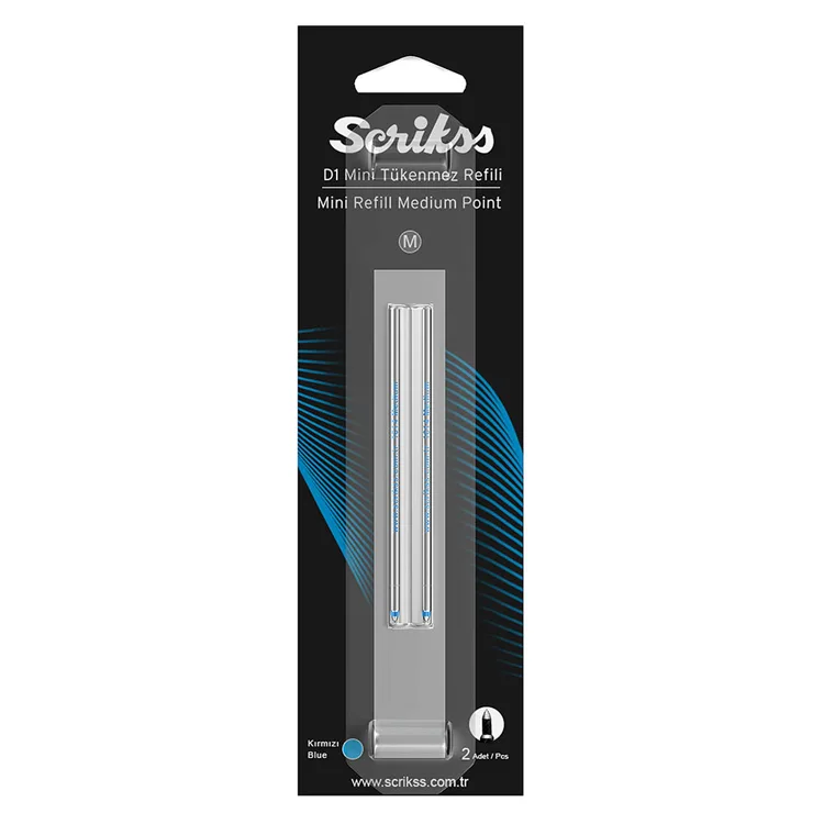 SCRIKSS D1 TÜKENMEZ KALEM MEDIUM KISA REFİL MAVİ 2'Lİ BLISTER