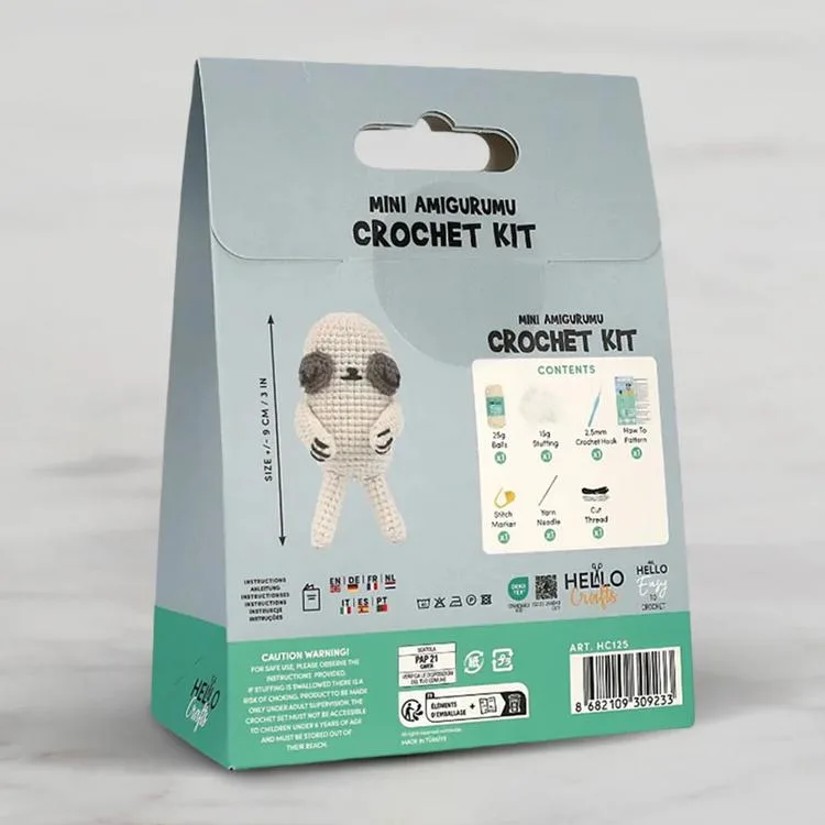 HELLO CRAFTS EASY HC125 CROCHET MİNİ AMIGURUMI ÖRGÜ KİTİ - SEVİMLİ TEMBEL HAYVAN KUDDLY (1 SET)