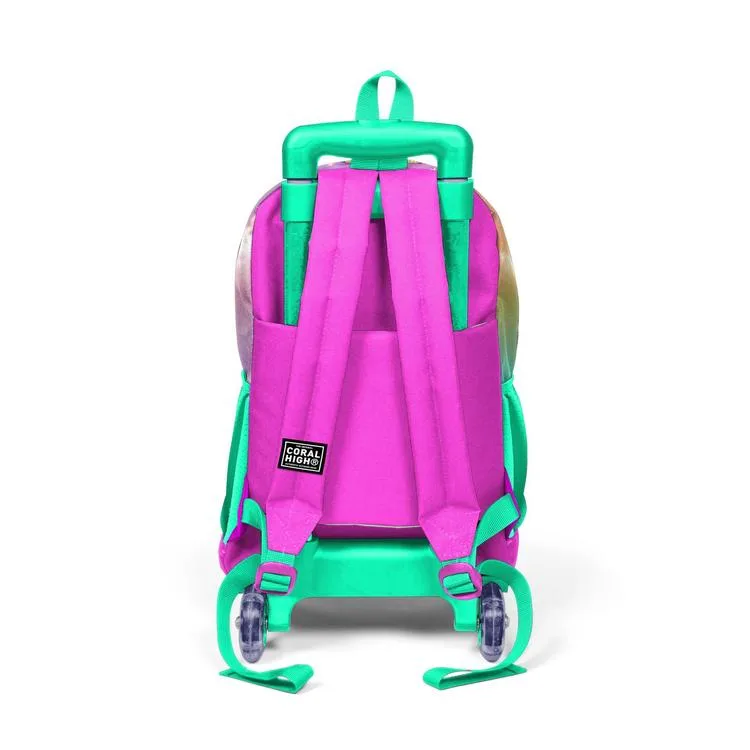 CORAL HIGH 23933 KIDS PEMBE SU YEŞİLİ UNICORNLU KIZ DESENLİ ÜÇ BÖLMELİ ÇEKÇEKLİ OKUL SIRT ÇANTASI