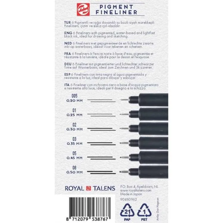 TALENS RT90480962 PİGMENT FINELINER ÇİZİM KALEMİ 6'LI SET SİYAH