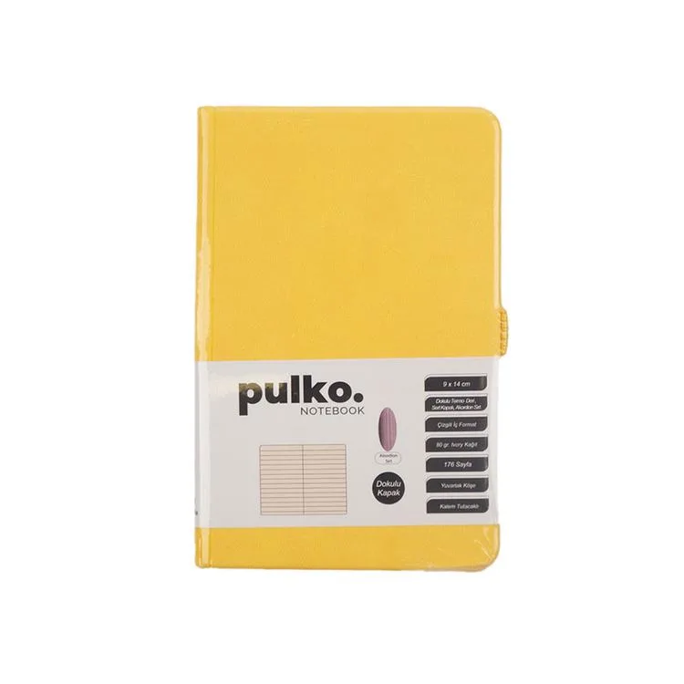 PULKO PND040 SERT KAPAK 9x14cm 80gr.176 SAYFA TERMO DERİ ÇİZGİLİ NOT DEFTER - LİMON SARI