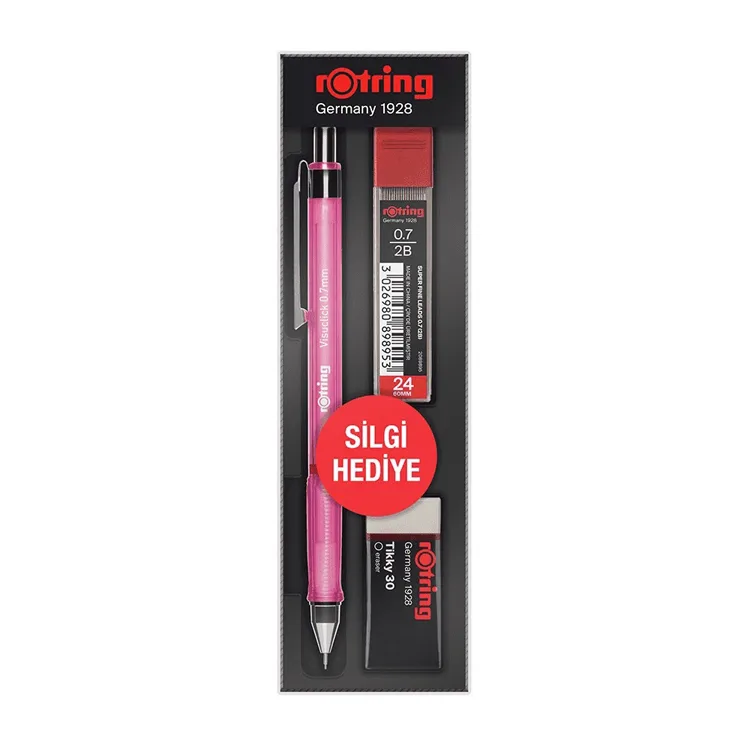 ROTRING VISUCLICK VERSATİL + MİN + SİLGİ 3'LÜ OKUL SETİ - 0.7 mm PEMBE