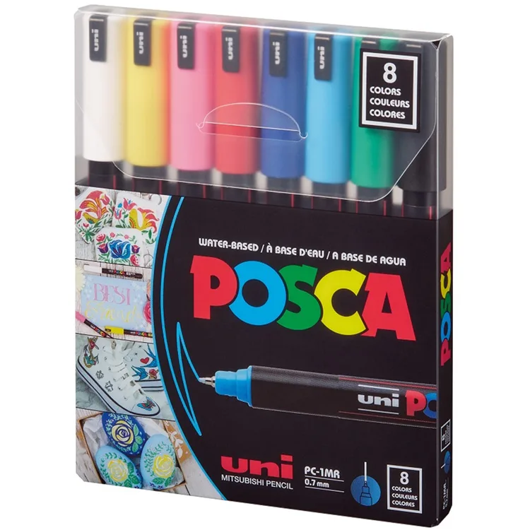 UNİ POSCA SU BAZLI MARKER ANA RENKLER PC-1MR/8C 0.7 8'Lİ SET
