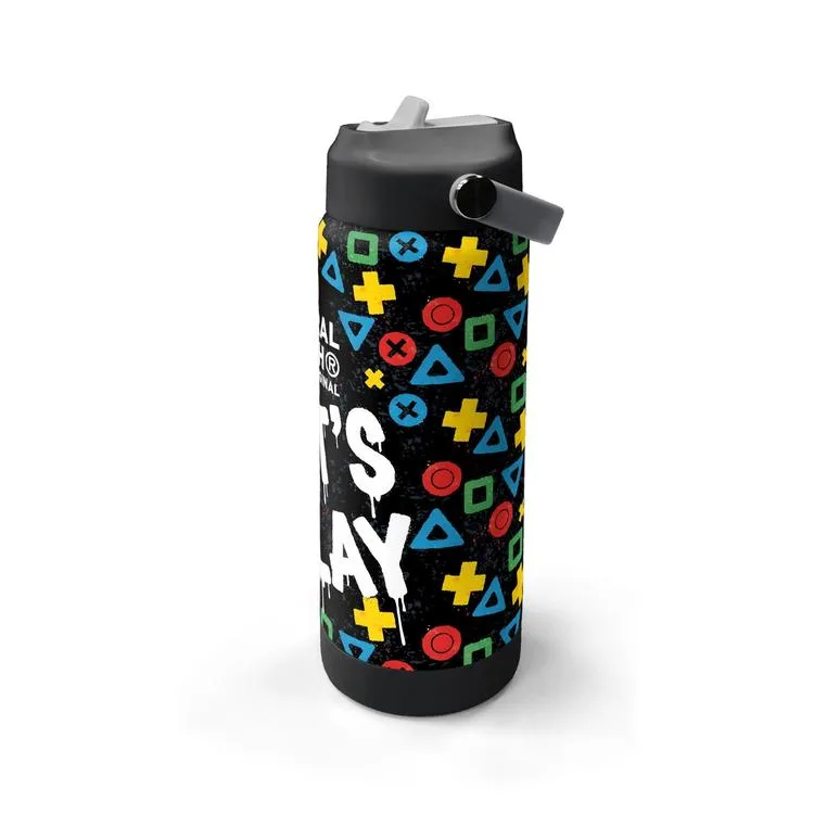 CORAL HIGH 38314 KIDS SİYAH LET'S PLAY DESENLİ KATLANIR AĞIZLI PİPETLİ ÇELİK TERMOS 650ML
