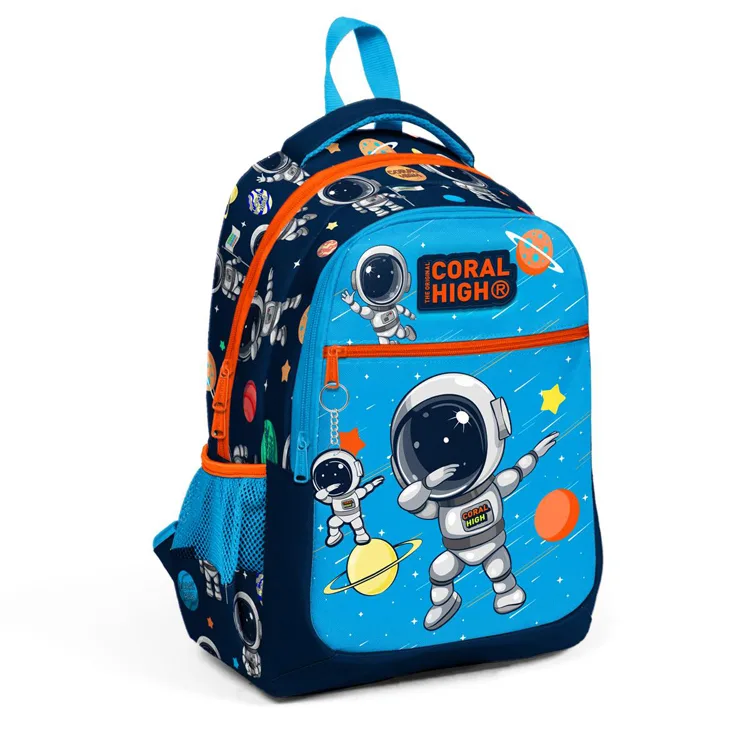 CORAL HIGH 23486 LACİVERT MAVİ ASTRONOT DESENLİ ÜÇ BÖLMELİ SIRT ÇANTASI