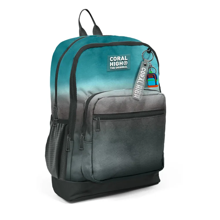 CORAL HIGH 23768 KIDS TURKUAZ GRİ BATİK DESENLİ DÖRT BÖLMELİ SIRT ÇANTASI