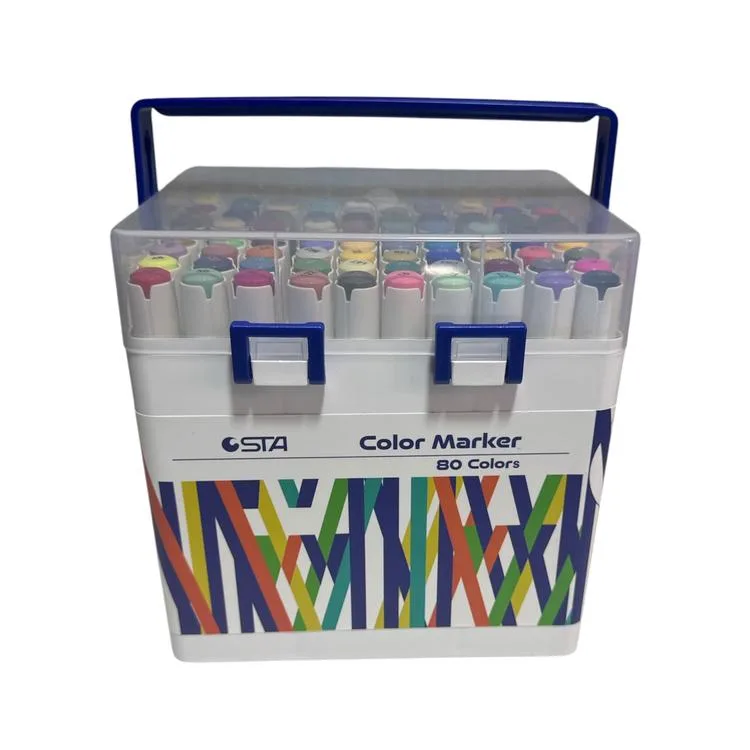 STA 910380 ÇİFT UÇLU ALKOL BAZLI MARKER 1mm/1-7mm UÇ KALEM SETİ 80'Lİ (RENK) TAŞIMA SAPLI PLASTİK KUTULU