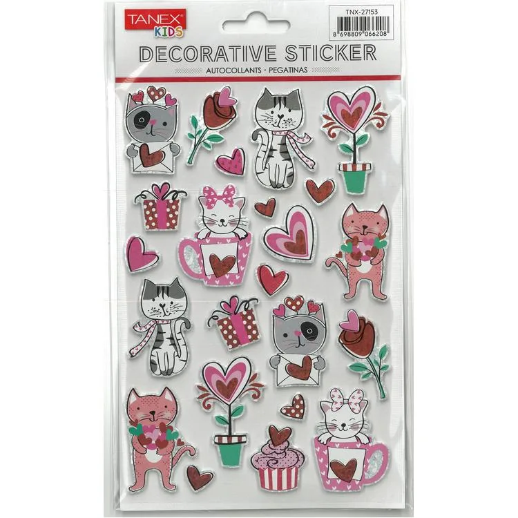 TANEX KIDS TNX-27153 DEKORATİF ETİKETLER - PUFFY EVA AŞIK KEDİ SERİSİ STICKER - TEKLİ