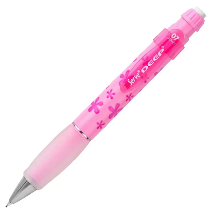 SERVE DEEP ÇİÇEK DESENLİ MEKANİK VERSATİL KALEM 0.7mm PASTEL ŞEKER PEMBE