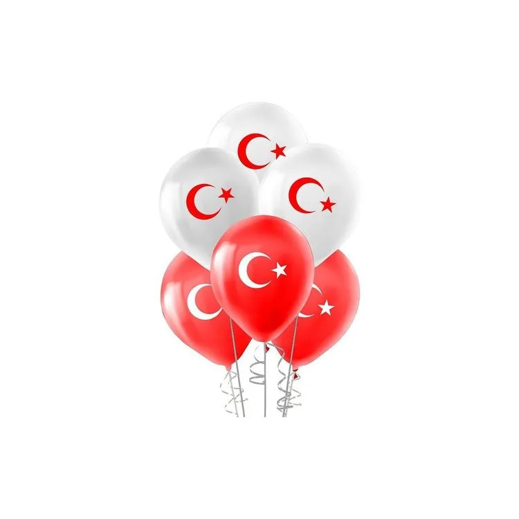 RASYONEL ST0024 PASTEL BALON 100'LÜ - KIRMIZI/BEYAZ AY YILDIZ BASKILI