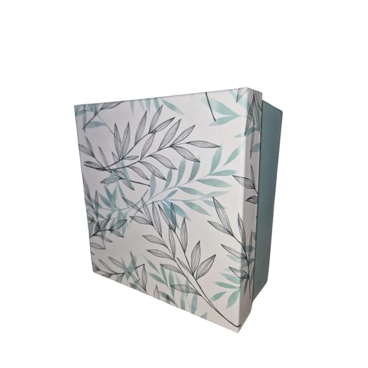 GIPTA YAPRAK DESENLİ KARE HEDİYE KUTUSU I 225x225x110 mm - TEKLİ