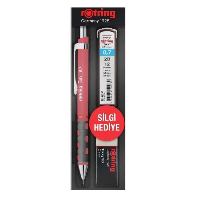 ROTRING TIKKY VERSATİL + MİN + SİLGİ 3'LÜ OKUL SETİ - 0.7 mm KIRMIZI