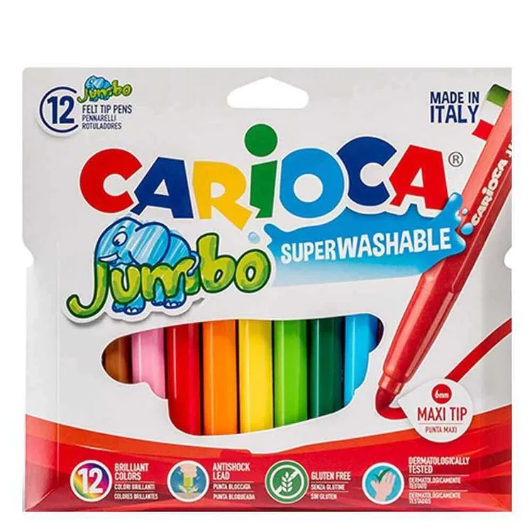 CARIOCA 40565 JUMBO YIKANABİLİR 6mm KEÇELİ BOYA KALEMİ 12'Lİ