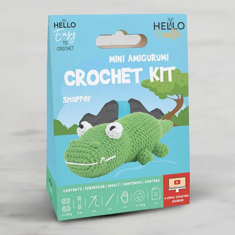 HELLO CRAFTS EASY HC104 CROCHET MİNİ AMIGURUMI ÖRGÜ KİTİ - SEVİMLİ TİMSAH SNAPPER (1 SET)