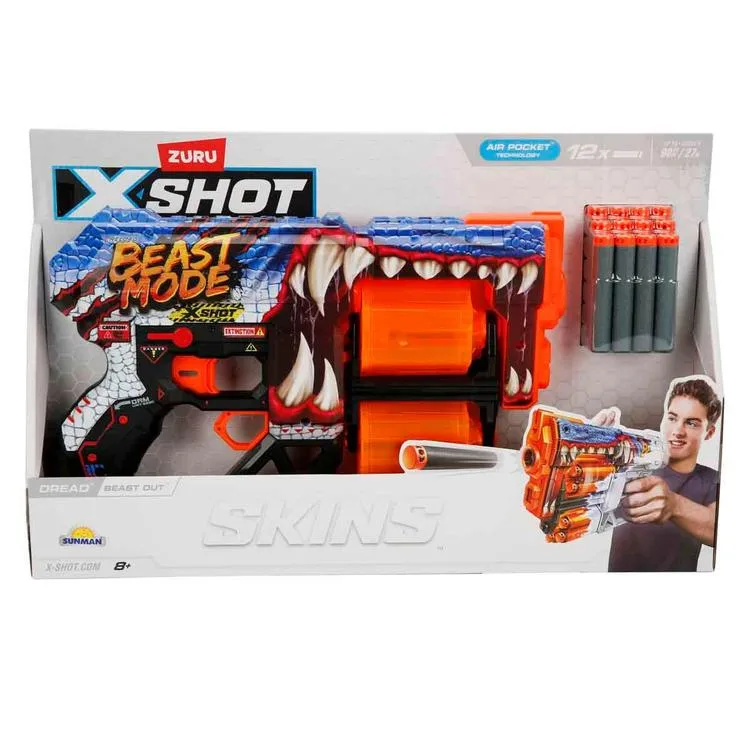 SUNMAN ZURU 36517 X-SHOT SKINS DREAD SÜNGER ATAN SİLAH 12 MERMİ 8+