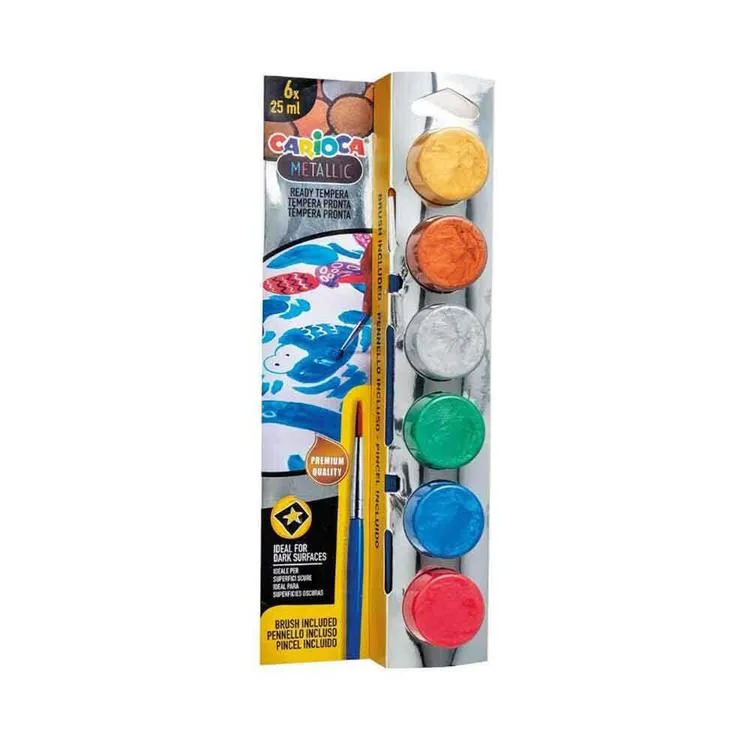 CARIOCA 40426 TEMPERA METALİK RENKLER FIRÇALI 25 ML SULUBOYA 6'LI