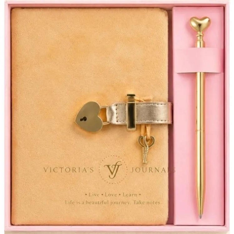 VICTORIA'S JOURNALS 126-2754 HUSH HUSH KİLİTLİ KUTULU VE KALEMLİ 100gr.192YP.ÇİZGİLİ DEFTER - VİZON