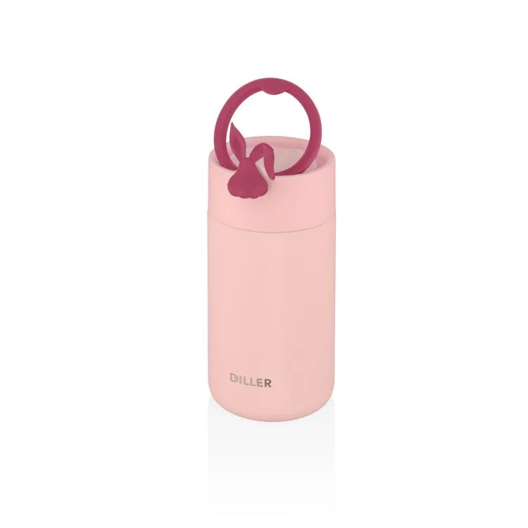 VAGONLİFE DILLER SÜZGEÇLİ TAVŞAN FİGÜRLÜ SİLİKON TAŞIMA KULPLU ÇELİK MATARA D9078 420 ML