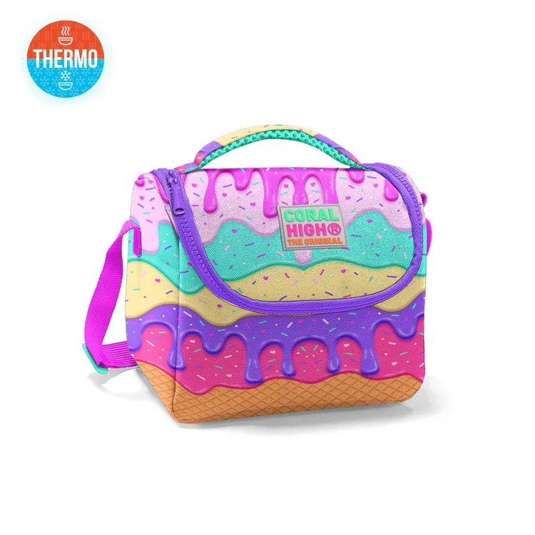 CORAL HIGH 11731 KIDS PEMBE RENGARENK DONDURMA DESENLİ THERMO BESLENME ÇANTASI