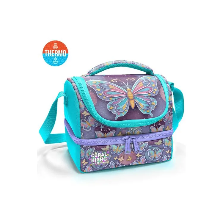 CORAL HIGH 37203 KIDS PASTEL RENKLİ KELEBEK DESENLİ THERMO İKİ KATLI BESLENME ÇANTASI