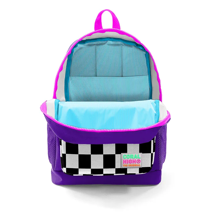 CORAL HIGH 23702 KİDS MOR DAMA DESENLİ DÖRT BÖLMELİ SIRT ÇANTASI