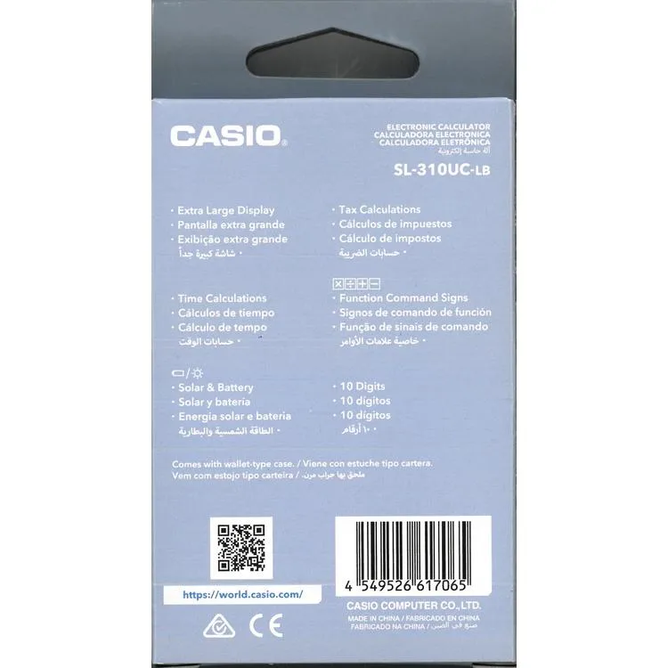 CASIO SL-310UC-LB-N-DC 10 HANE CEP TİPİ HESAP MAKİNESİ - AÇIK MAVİ