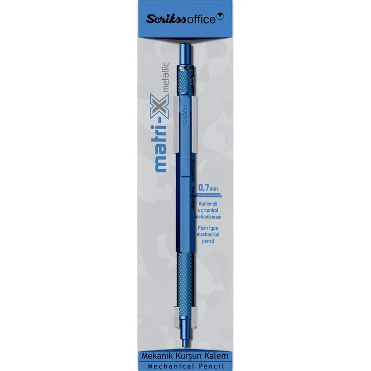 SCRIKSS MATRI-X VERSATİL KALEM 0.7 ŞEFFAF AMBALAJ METALİK MAVİ