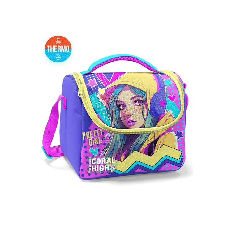 CORAL HIGH 11871 KIDS LAVANTA TURKUAZ KULAKLIKLI KIZ DESENLİ THERMO BESLENME ÇANTASI