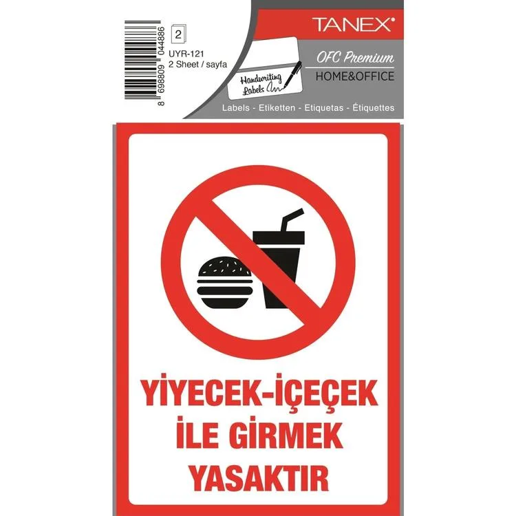 TANEX UYR-121 UYARI ETİKETİ - YİYECEK-İÇECEK İLE GİRMEK YASAKTIR 2'Lİ