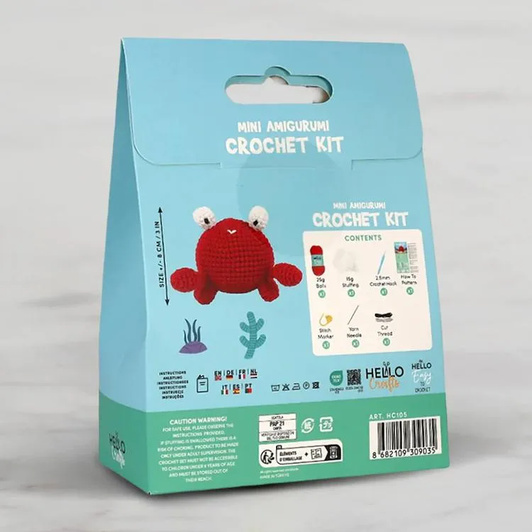 HELLO CRAFTS EASY HC105 CROCHET MİNİ AMIGURUMI ÖRGÜ KİTİ - SEVİMLİ YENGEÇ CRABBY (1 SET)