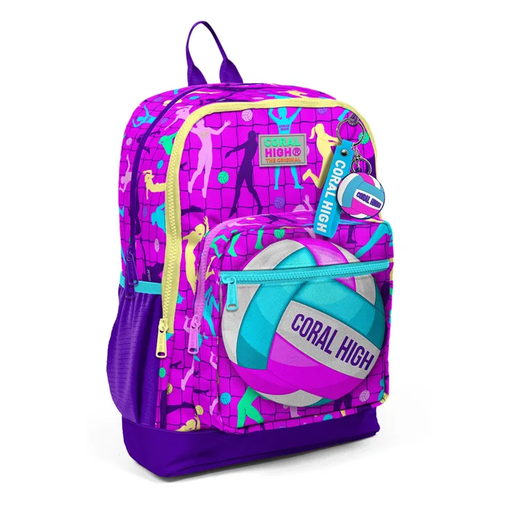 CORAL HIGH 23761 KIDS PEMBE MOR VOLEYBOL DESENLİ DÖRT BÖLMELİ SIRT ÇANTASI