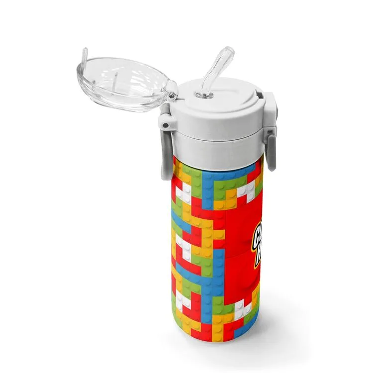 CORAL HIGH 31991 KIDS BLOK DESENLİ PİPETLİ VE DİREKT İÇİM ÇELİK TERMOS 500ML