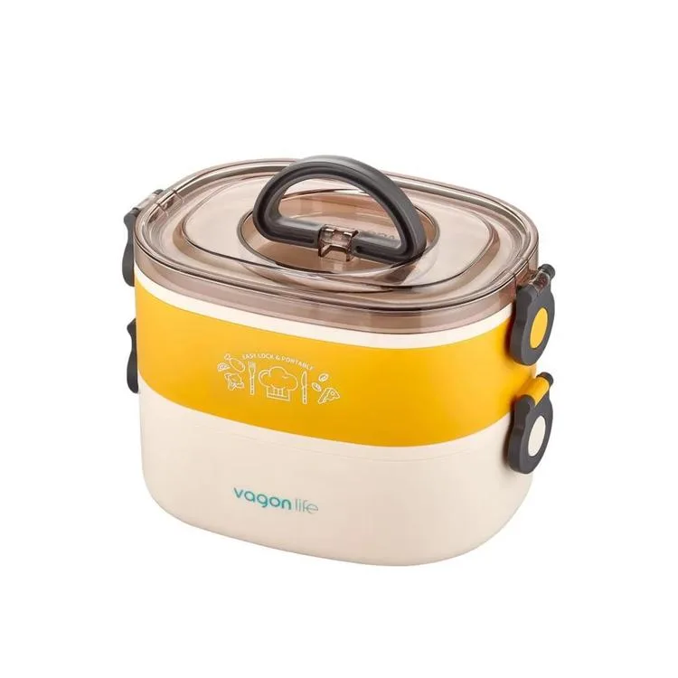 VAGONLİFE BL50251-2 ÇELİK YEMEK KABI 2 KATLI 3 BÖLMELİ LUNCH BOX SARI