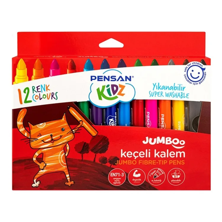 PENSAN KİDZ YIKANABİLİR JUMBO KEÇELİ KALEM 12'Lİ